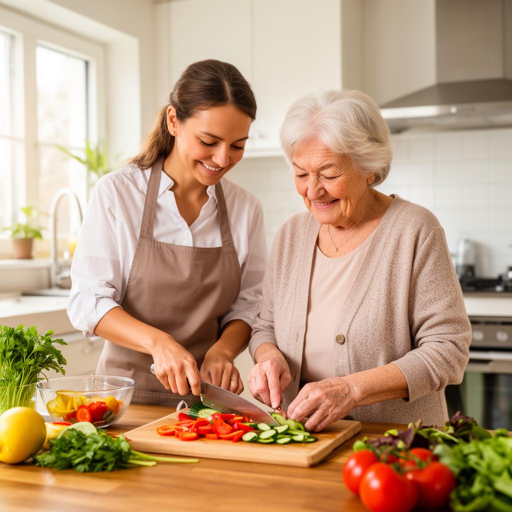 Polnische Pflegekraft hilft beim Kochen – Alltagsunterstützung